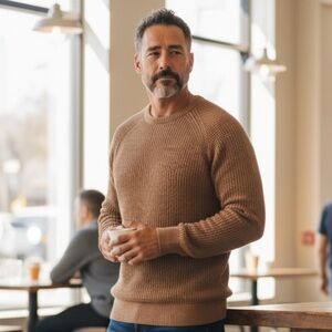 Selected Homme - Men's Cozy Brown Crewneck Sweater - Casual - Size L